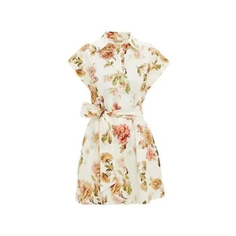 Tuckernuck White Floral Tie-Waist Mini Dress